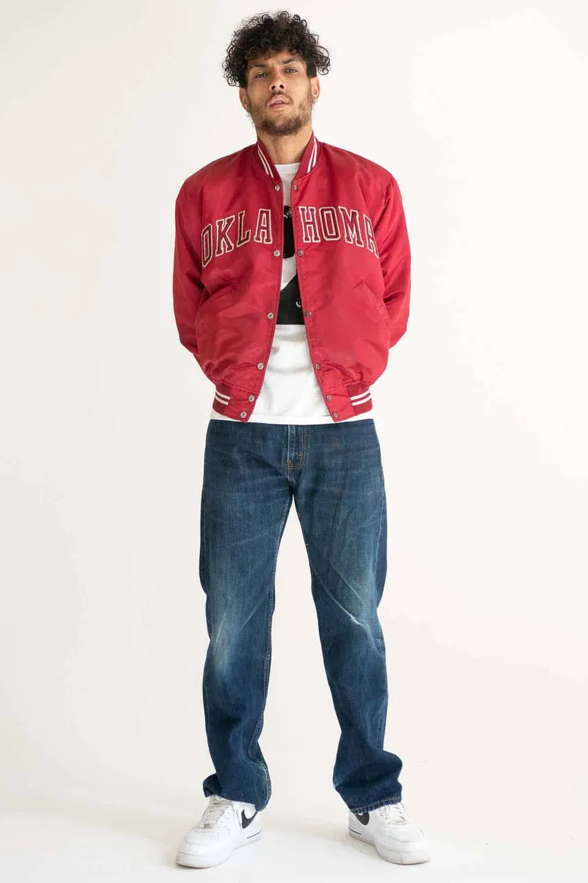 80s Cherry Red Oklahoma Satin Starter Jacket