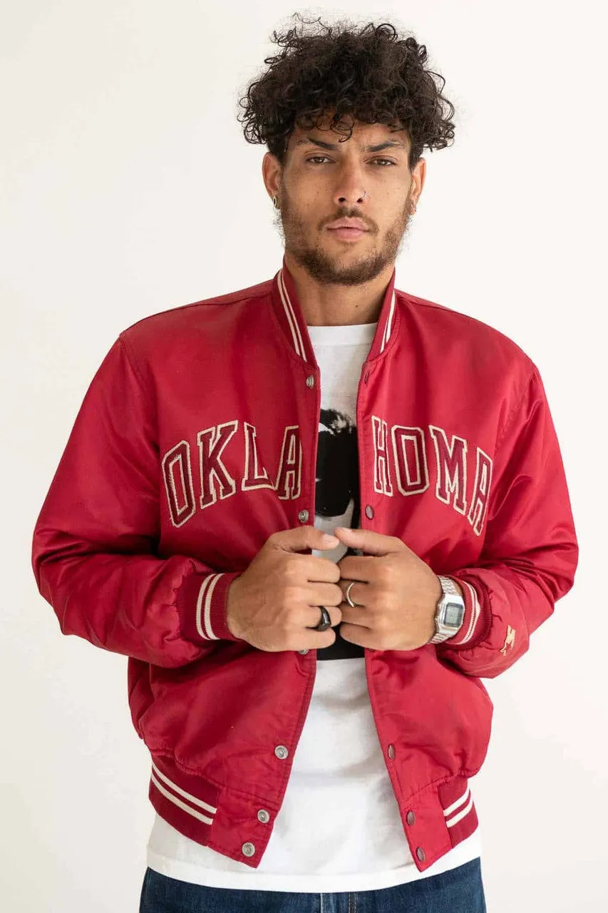 80s Cherry Red Oklahoma Satin Starter Jacket