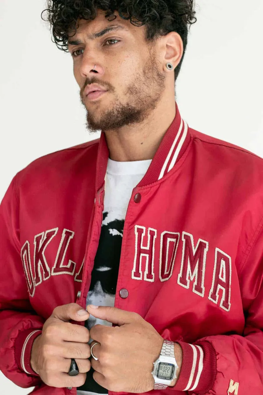 80s Cherry Red Oklahoma Satin Starter Jacket