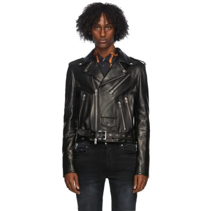 AMIRI Black Leather Lightweight Biker Jacket