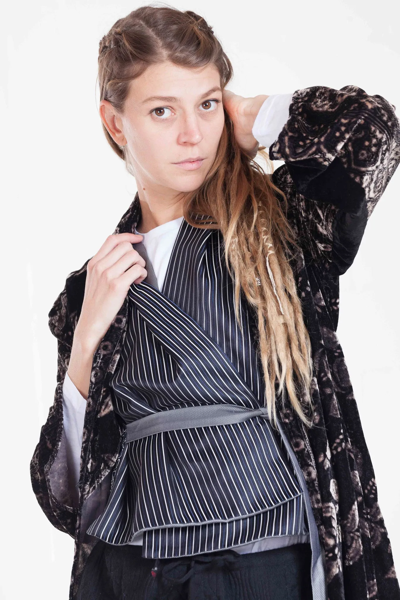 Luxurious Bhutanese Inspired Velvet Kimono with Intricate Detailing