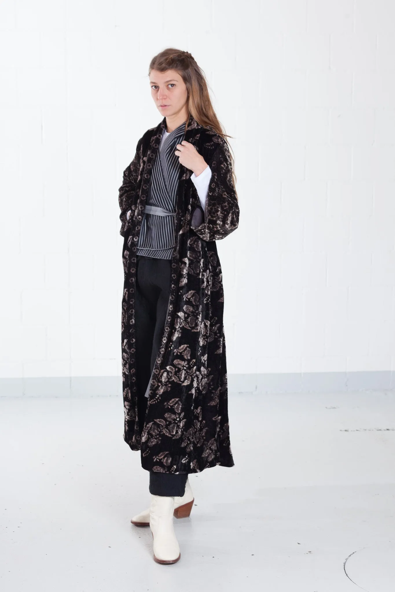 Luxurious Bhutanese Inspired Velvet Kimono with Intricate Detailing