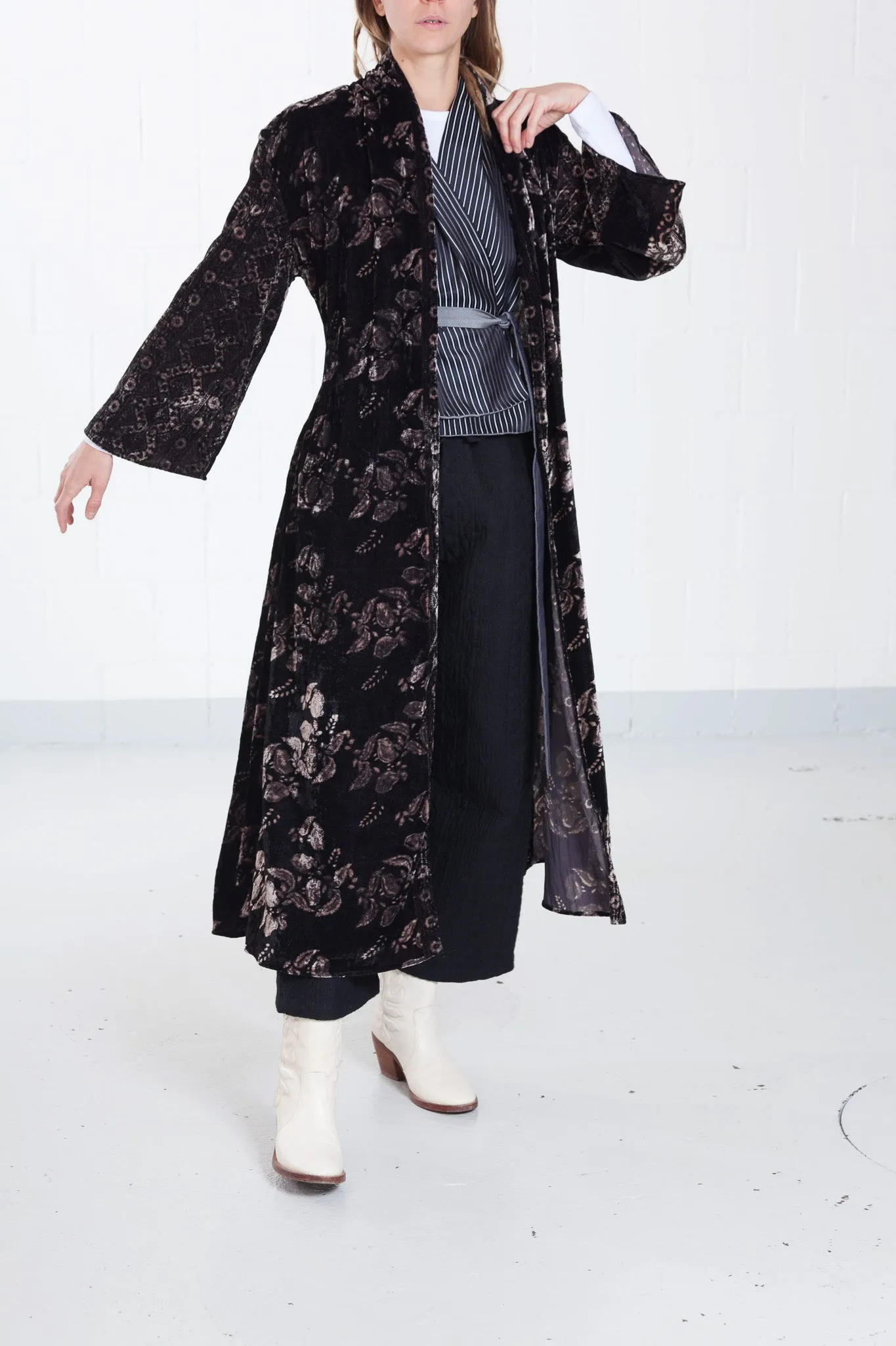 Luxurious Bhutanese Inspired Velvet Kimono with Intricate Detailing