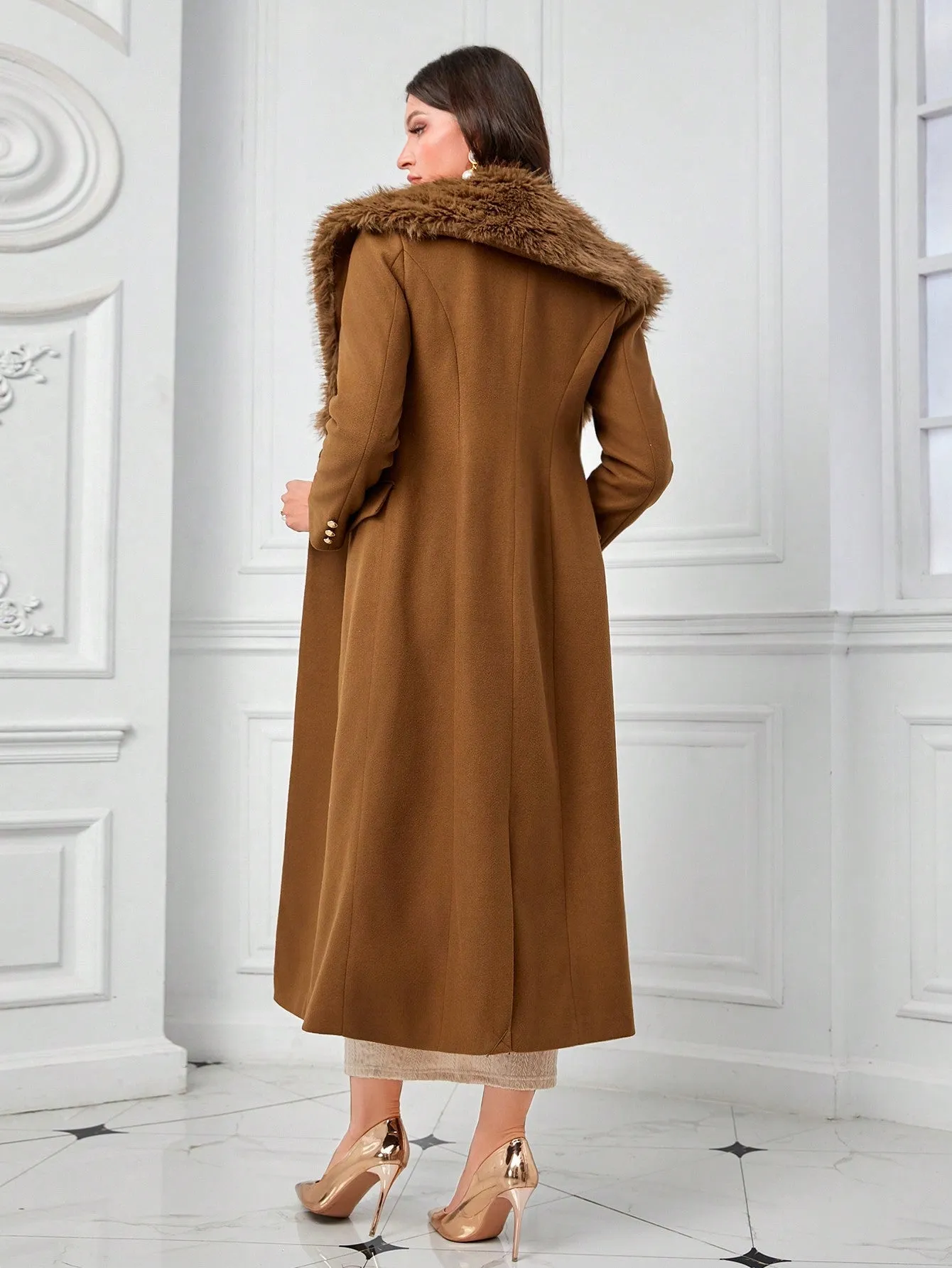Borg Collar Double Breasted Overcoat