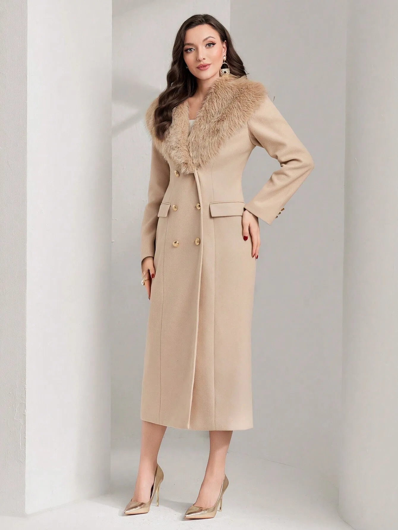 Borg Collar Double Breasted Overcoat
