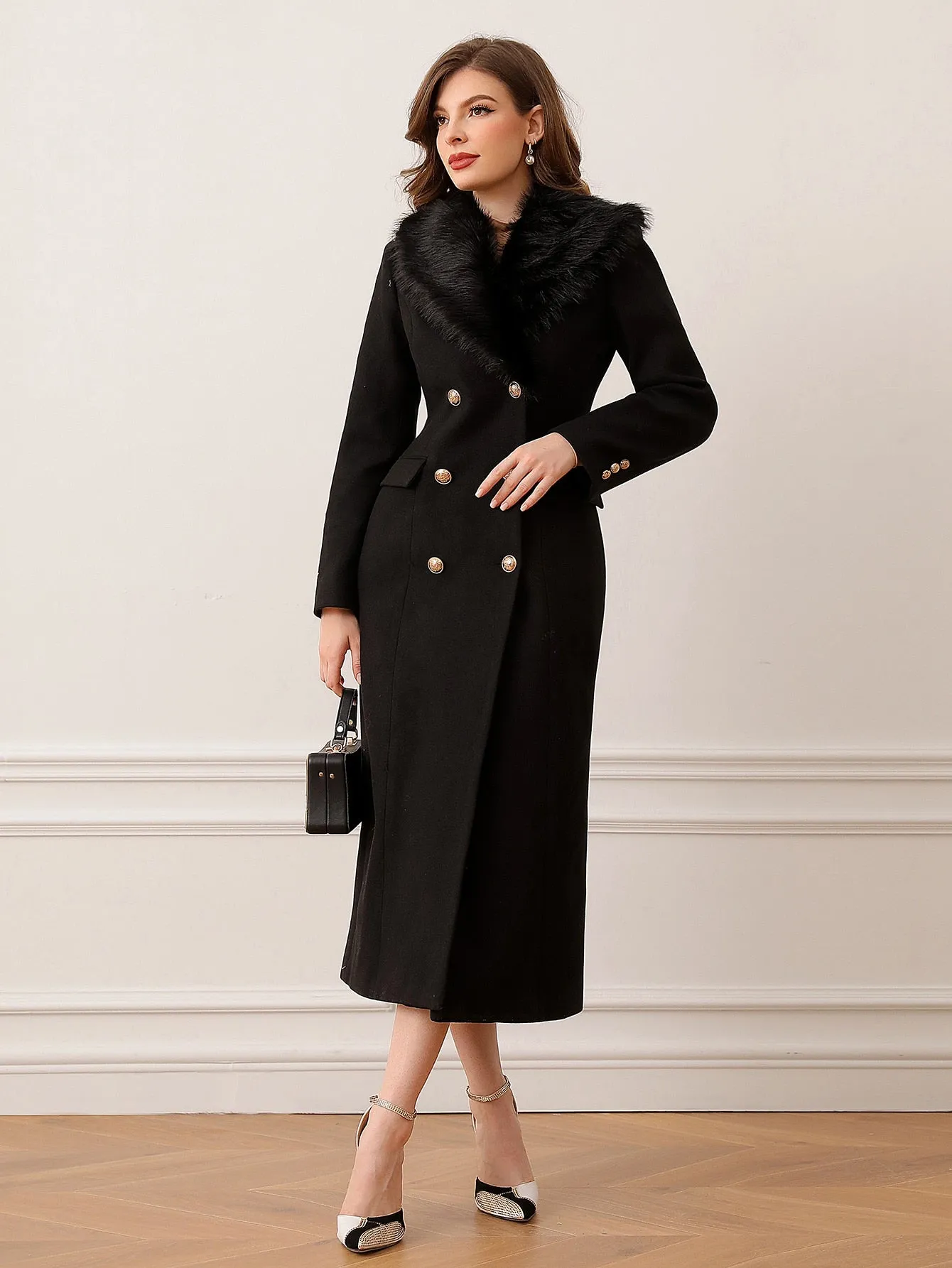 Borg Collar Double Breasted Overcoat