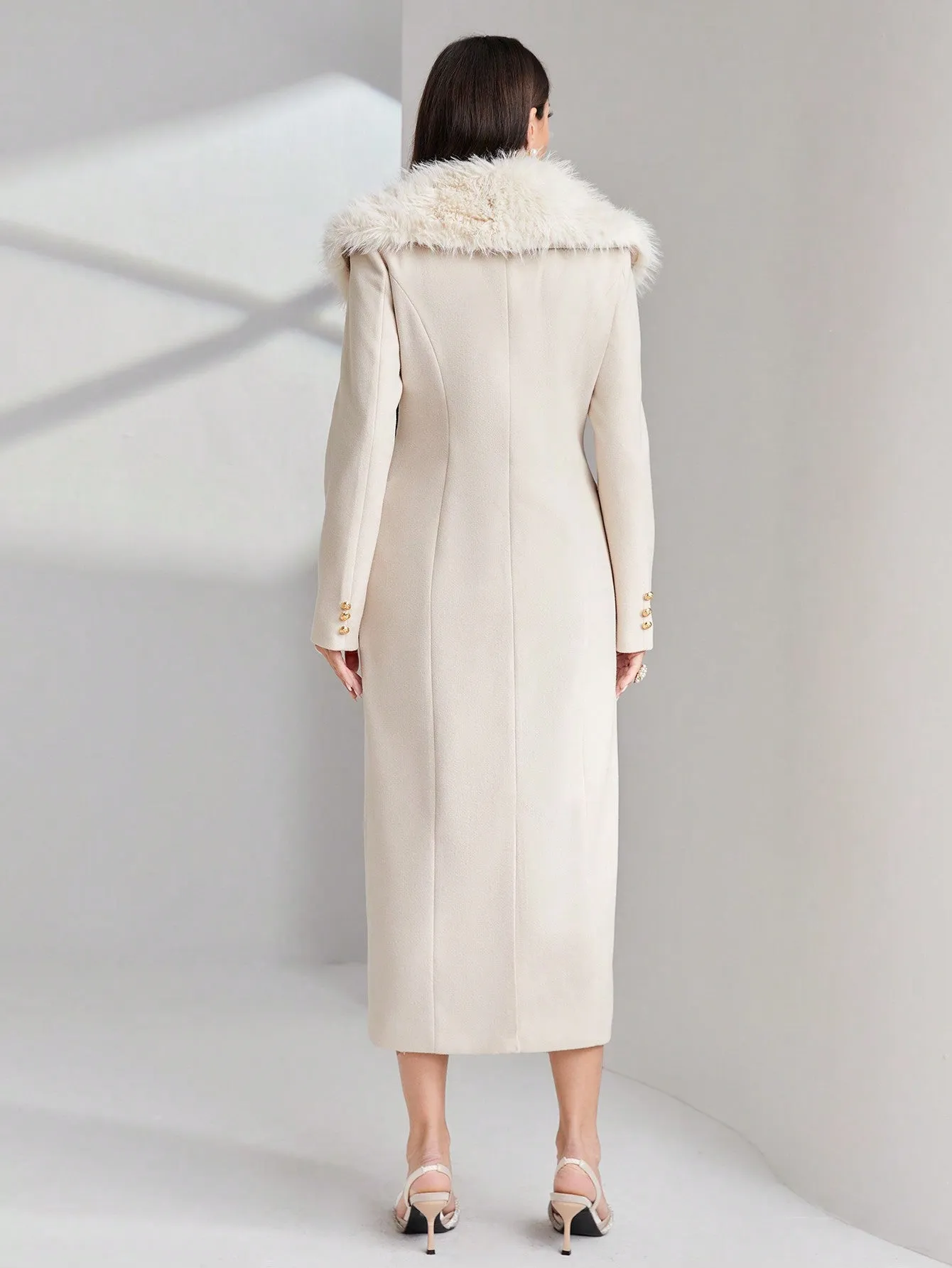 Borg Collar Double Breasted Overcoat