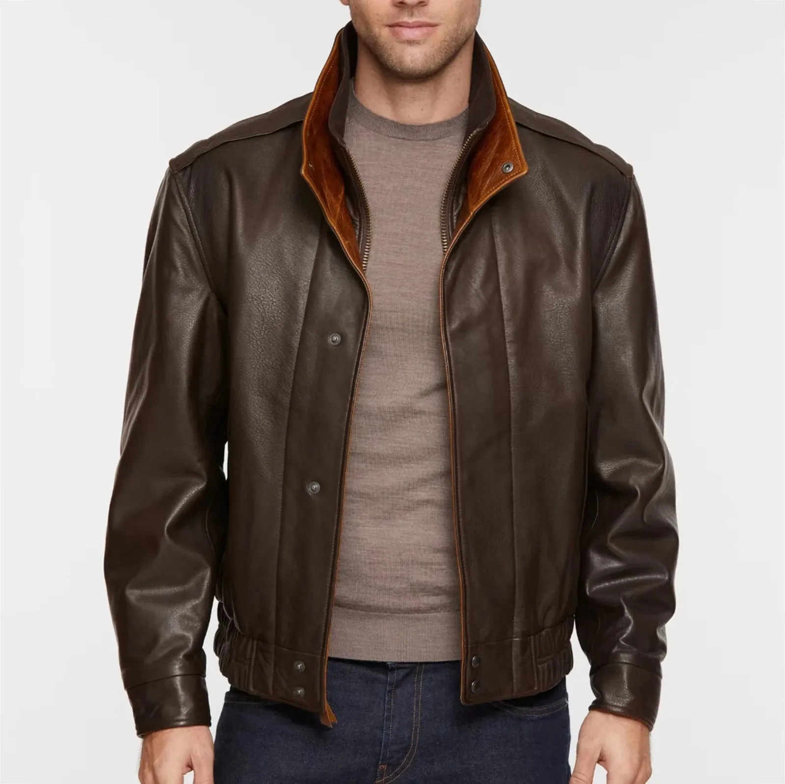 Brown Men's Pu Leather Coats Zipper Button Bomber Jacket Streetwear Motorcycle Windproof Loose Punk Stand Collar Winter Outwear