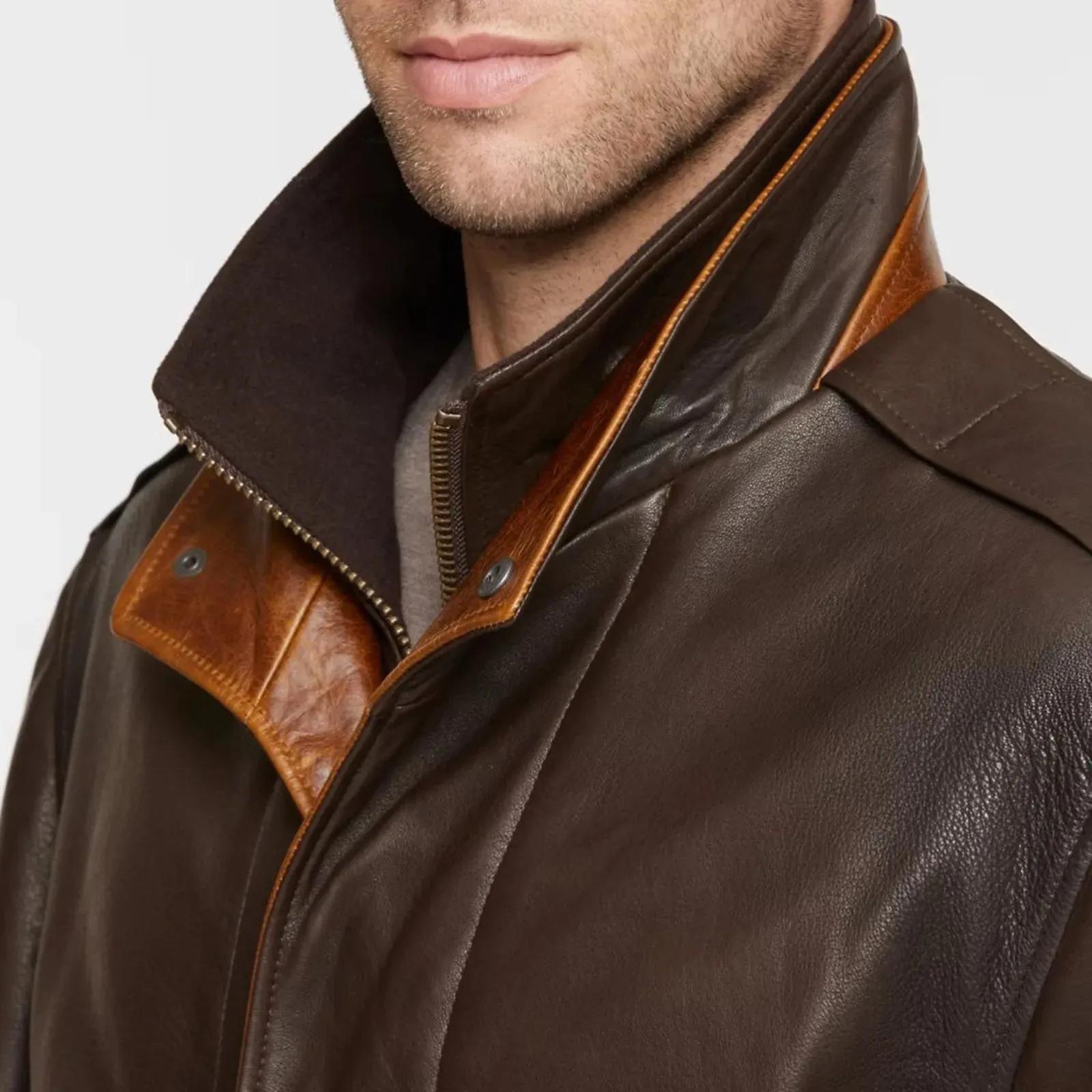 Brown Men's Pu Leather Coats Zipper Button Bomber Jacket Streetwear Motorcycle Windproof Loose Punk Stand Collar Winter Outwear