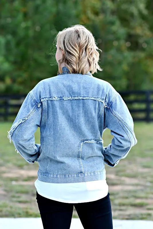 Button Down Jean Jacket in Medium Denim