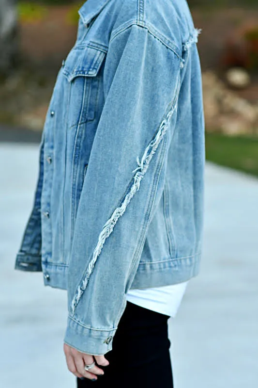 Button Down Jean Jacket in Medium Denim