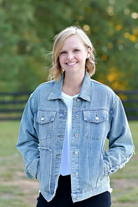 Button Down Jean Jacket in Medium Denim