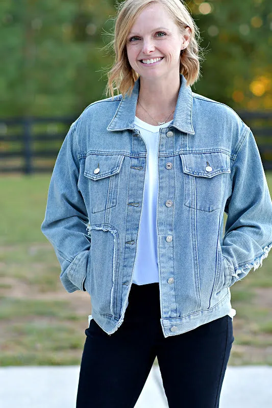 Button Down Jean Jacket in Medium Denim