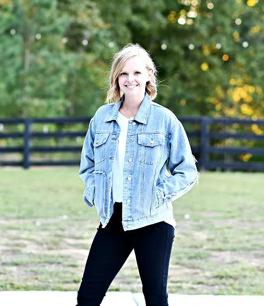 Button Down Jean Jacket in Medium Denim