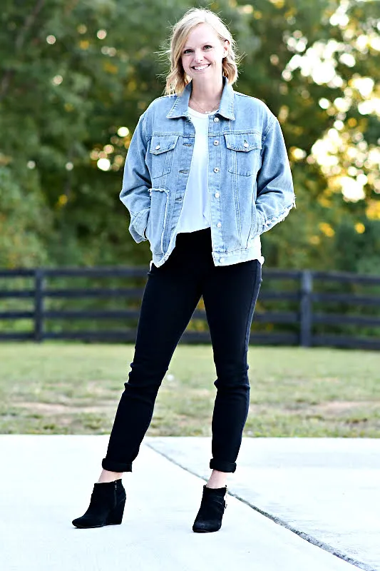 Button Down Jean Jacket in Medium Denim