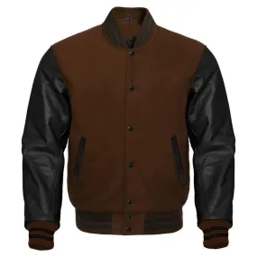 Classic Brown and Black Veste Universitaire Varsity Jacket with Customizable Logos