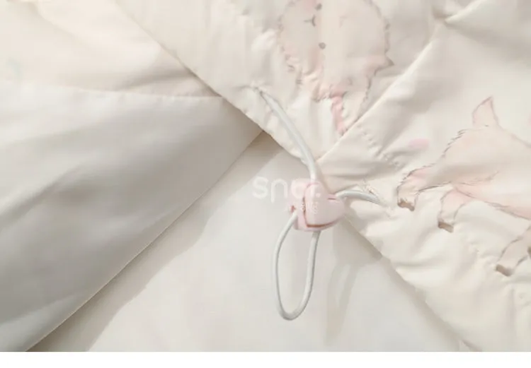 Cute Lamb Print White Hooded Down Jacket Short/Long Version
