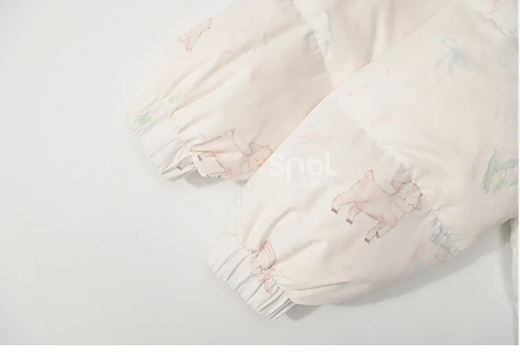 Cute Lamb Print White Hooded Down Jacket Short/Long Version
