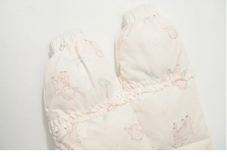 Cute Lamb Print White Hooded Down Jacket Short/Long Version