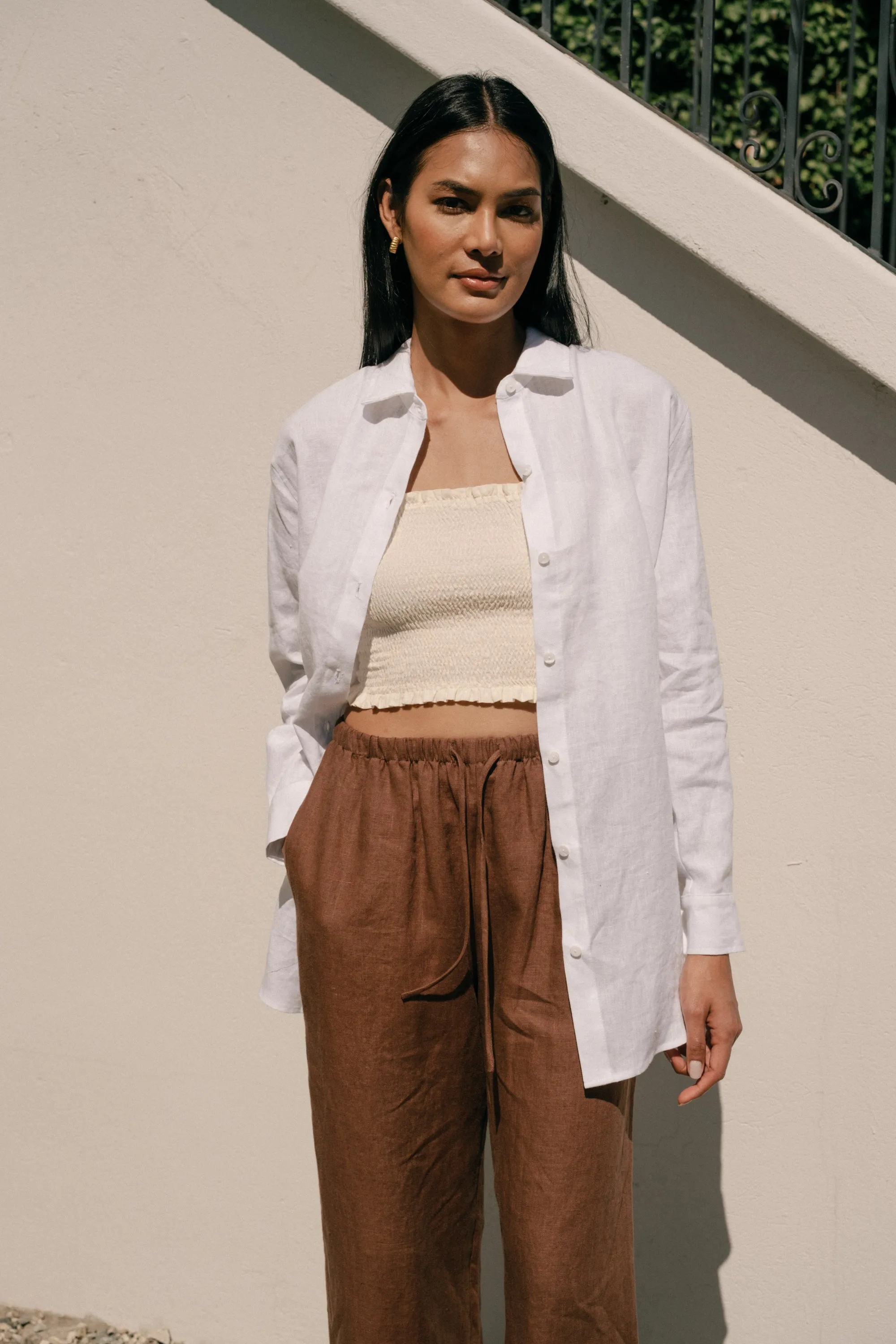 Denise Top in Coconut Linen