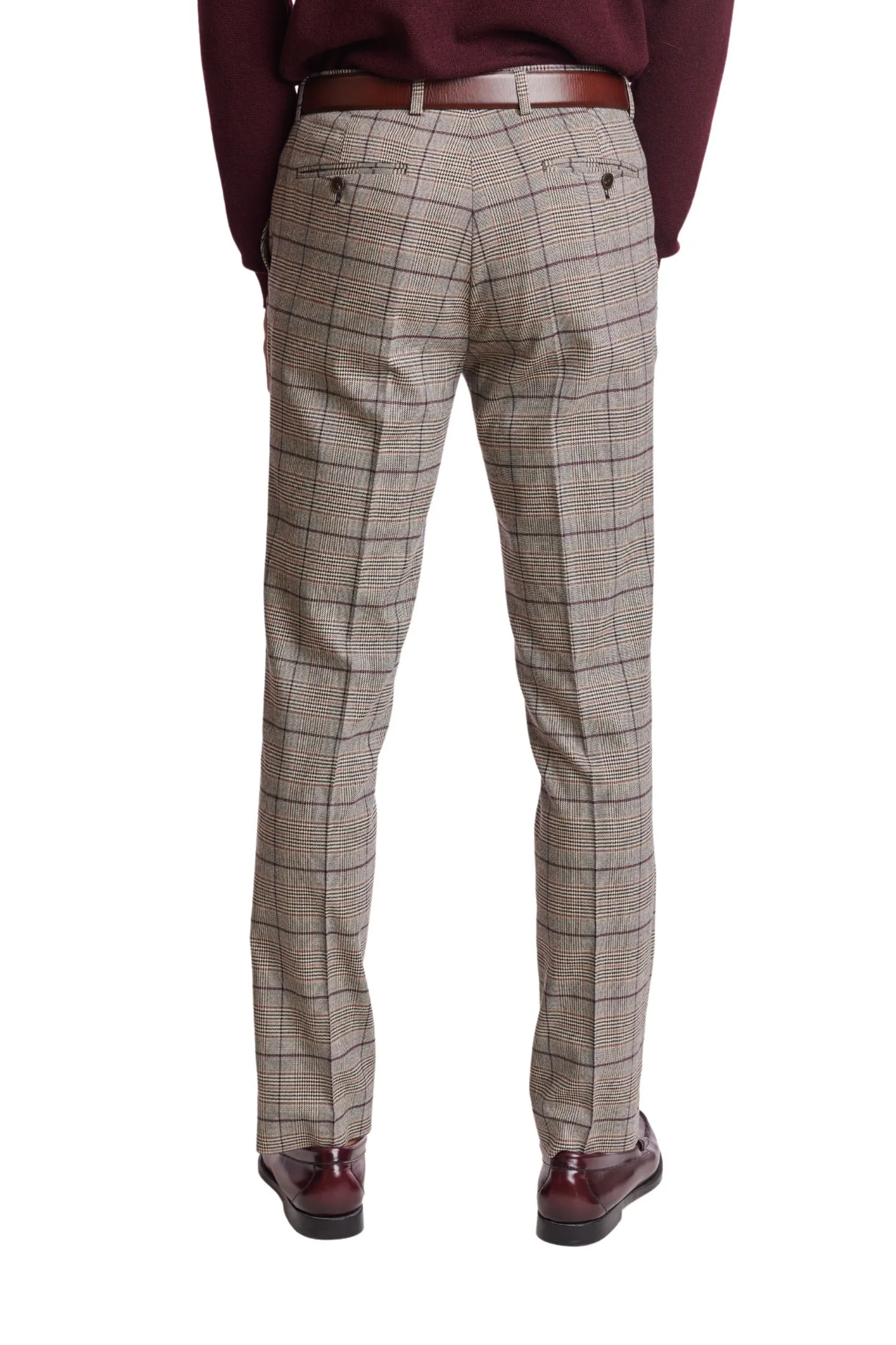 Downing Pants - slim - Tan Burgundy Plaid