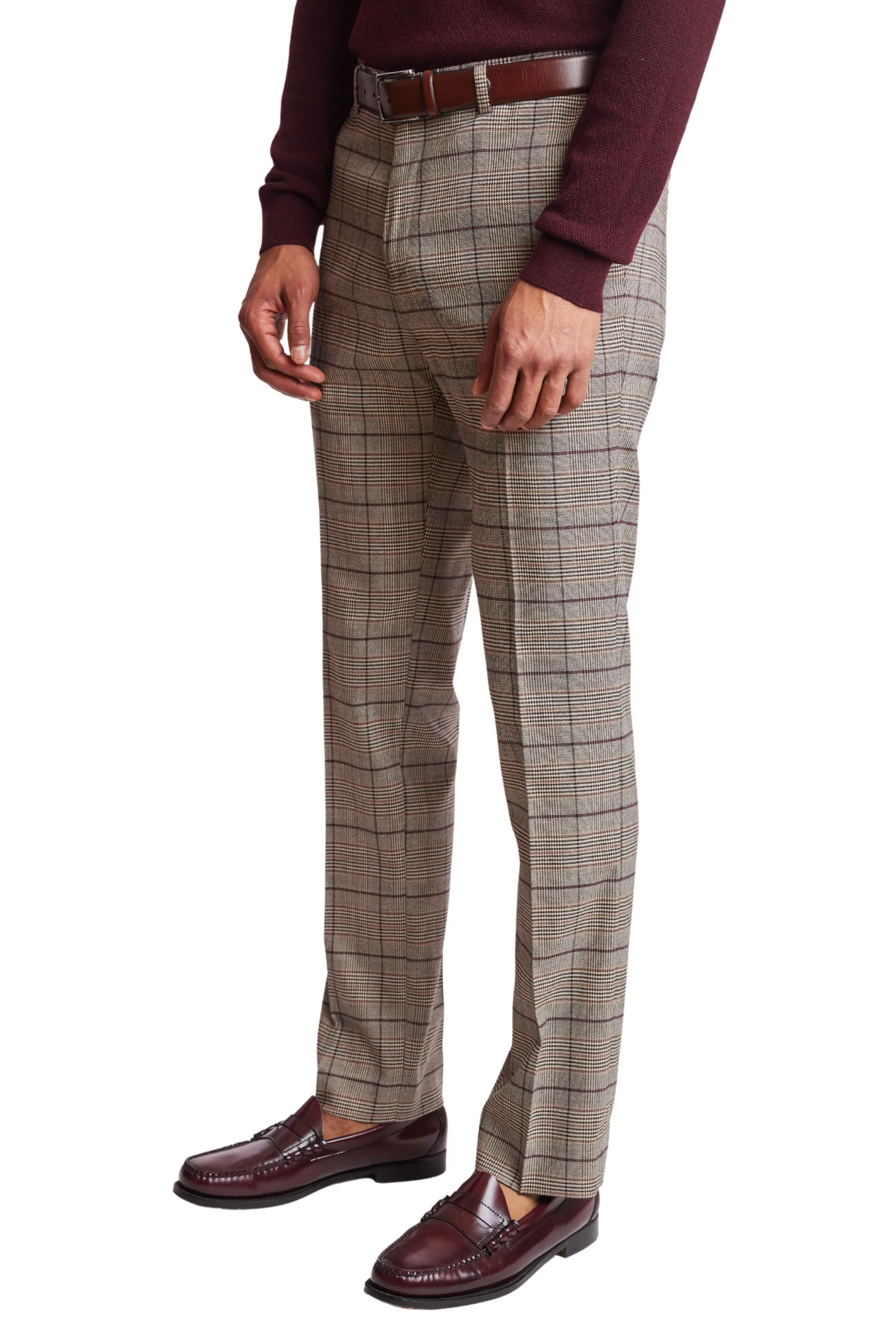 Downing Pants - slim - Tan Burgundy Plaid