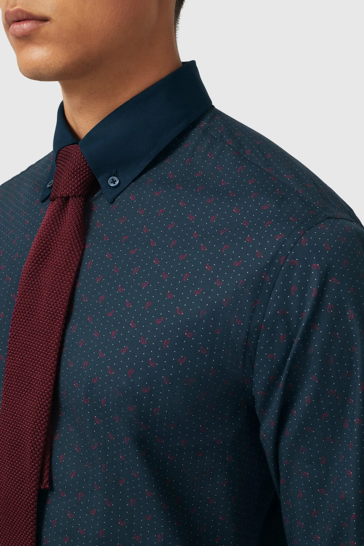Elgin Slim Fit Navy Cotton Shirt - ARCHIVE
