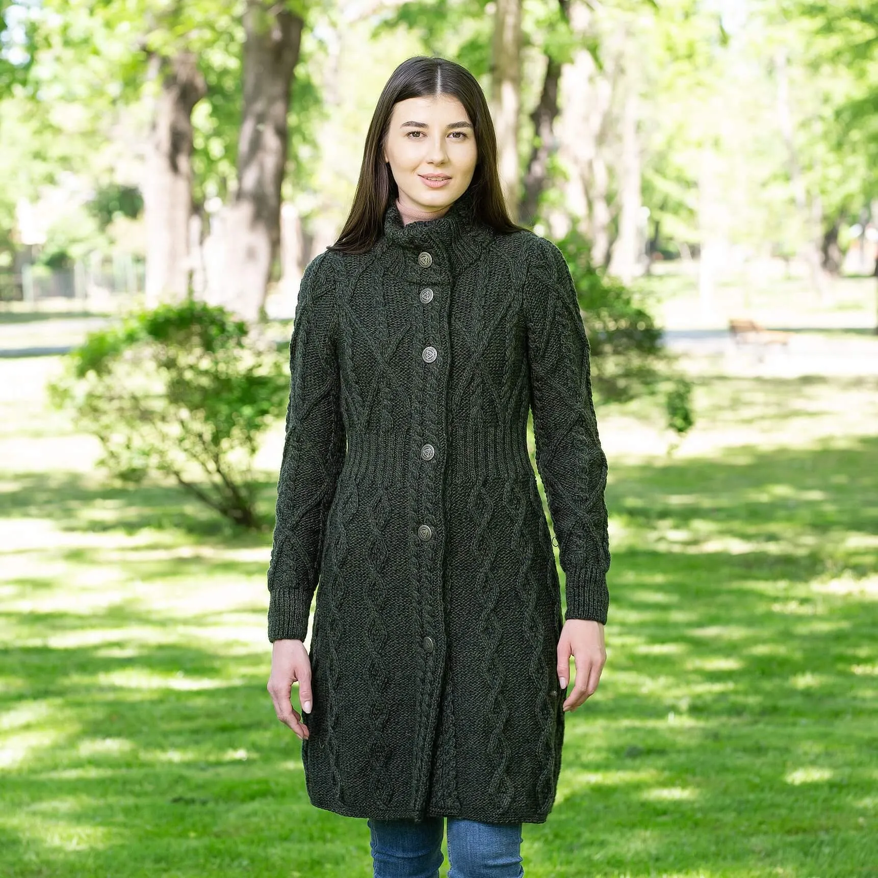Long Ladies Irish Wool Aran Jacket