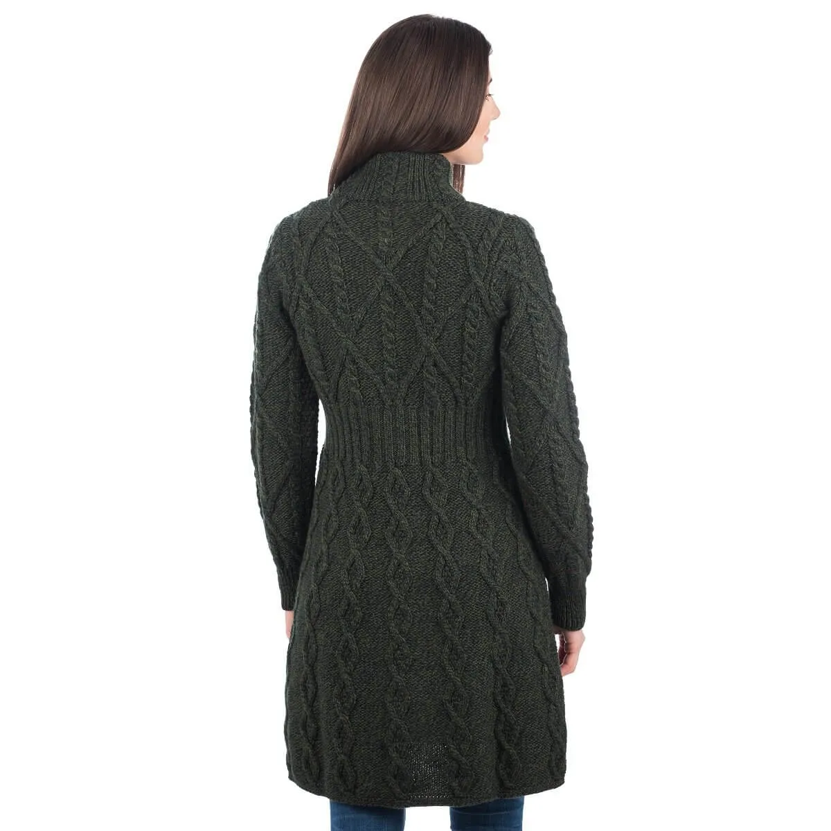 Long Ladies Irish Wool Aran Jacket