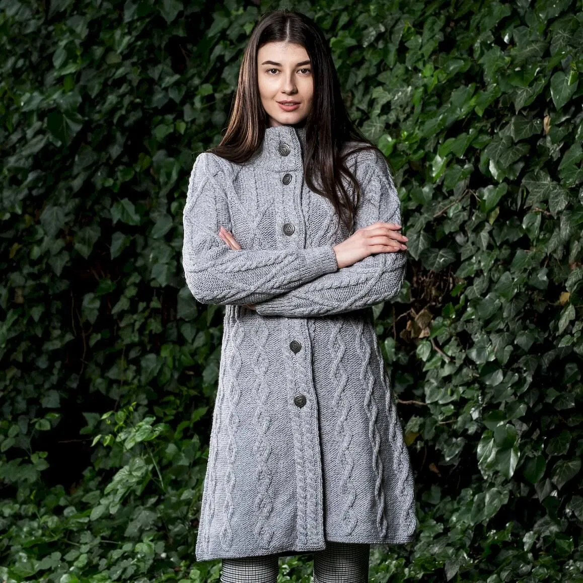 Long Ladies Irish Wool Aran Jacket