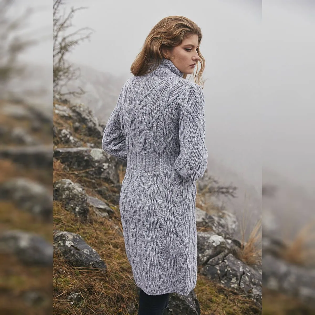 Long Ladies Irish Wool Aran Jacket