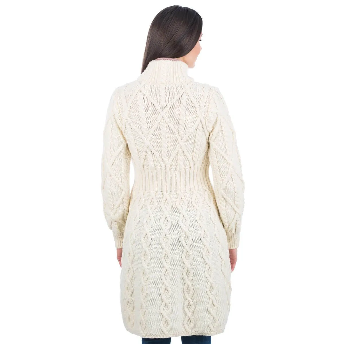 Long Ladies Irish Wool Aran Jacket