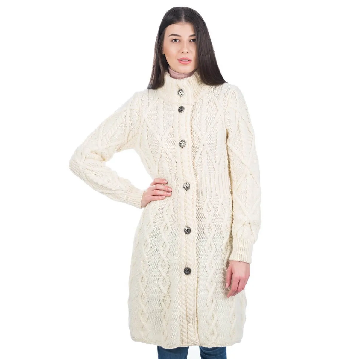 Long Ladies Irish Wool Aran Jacket