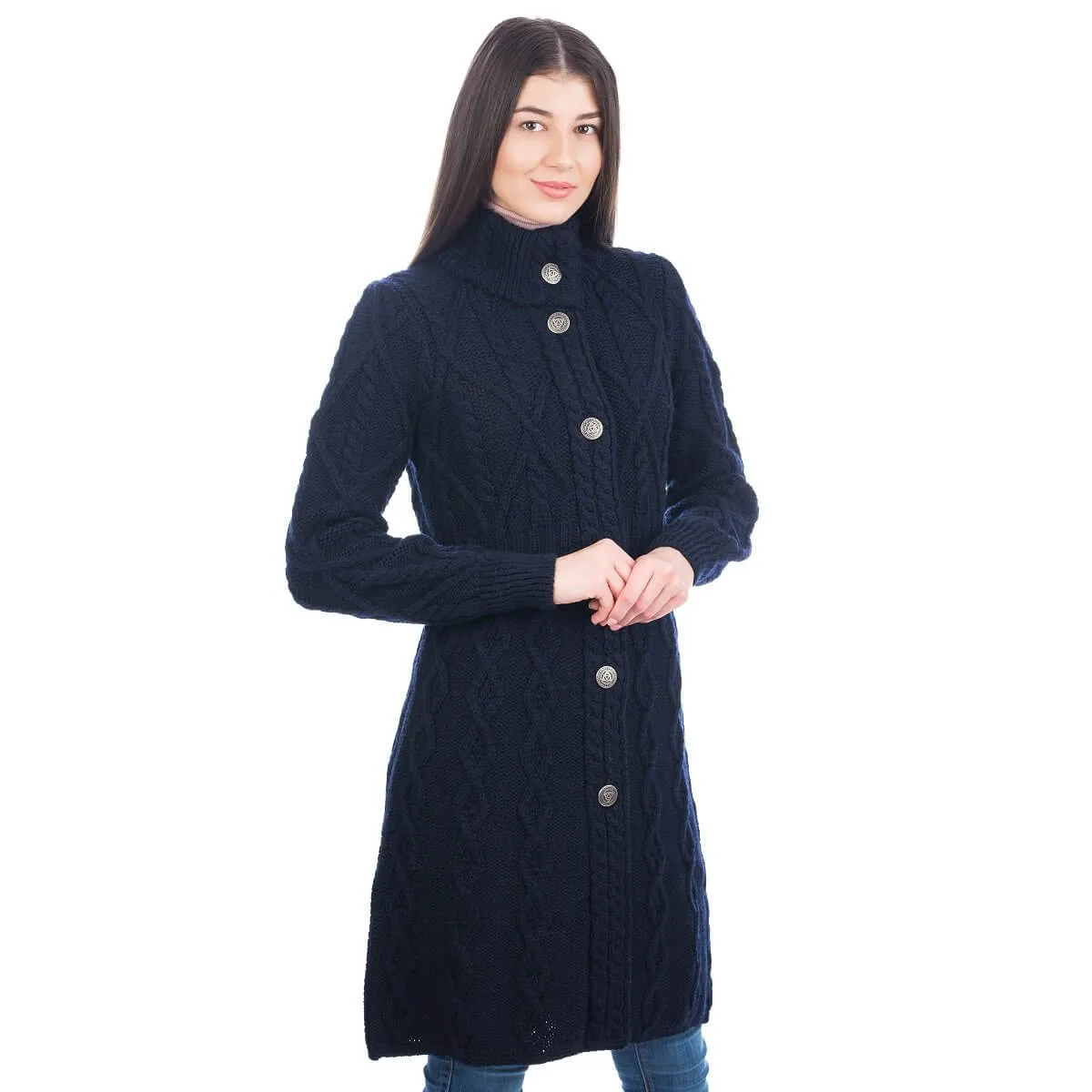 Long Ladies Irish Wool Aran Jacket