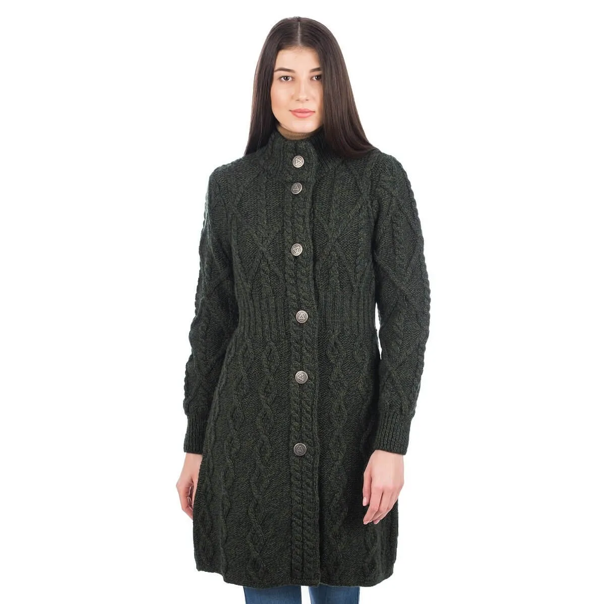 Long Ladies Irish Wool Aran Jacket