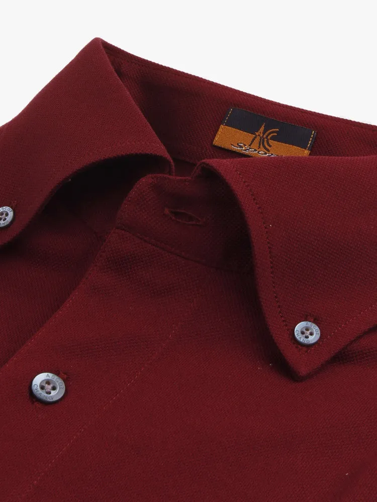 Long Sleeve Burgundy Polo Shirt - Davis Fit (Slim)