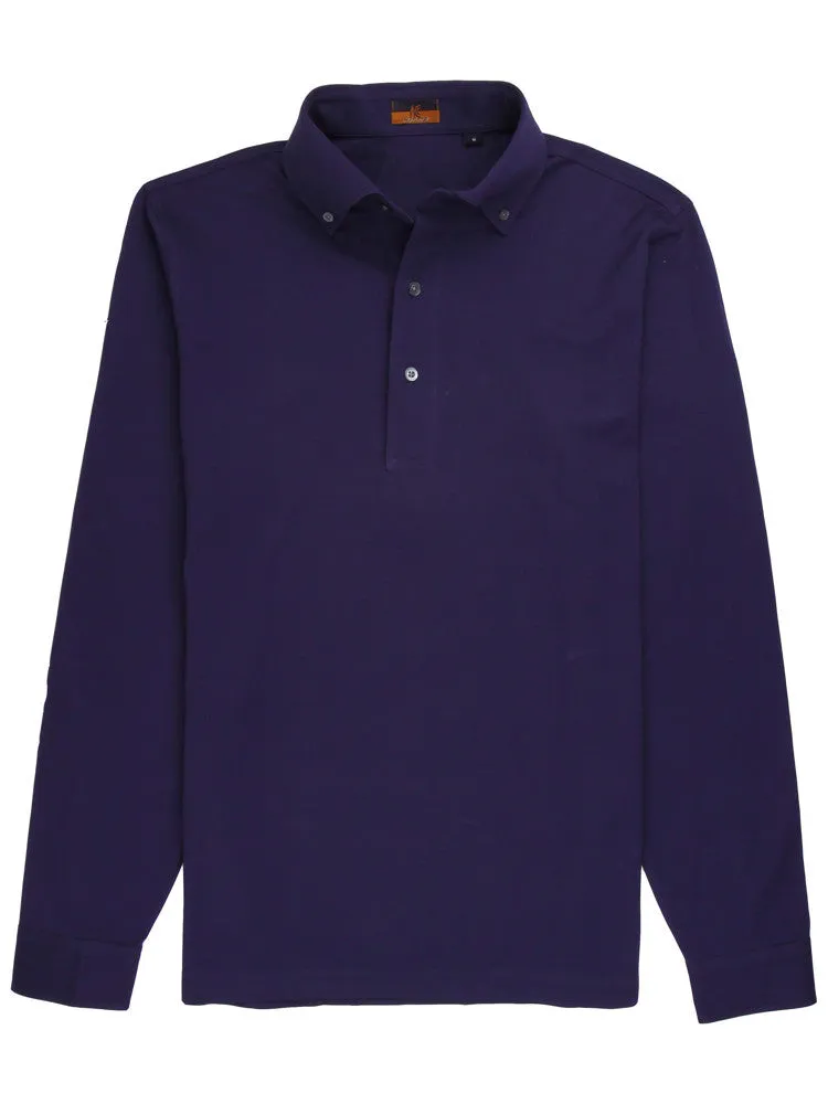 Long Sleeve Dark Blue Polo Shirt - Davis Fit (Slim)