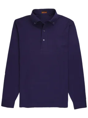 Long Sleeve Dark Blue Polo Shirt - Davis Fit (Slim)