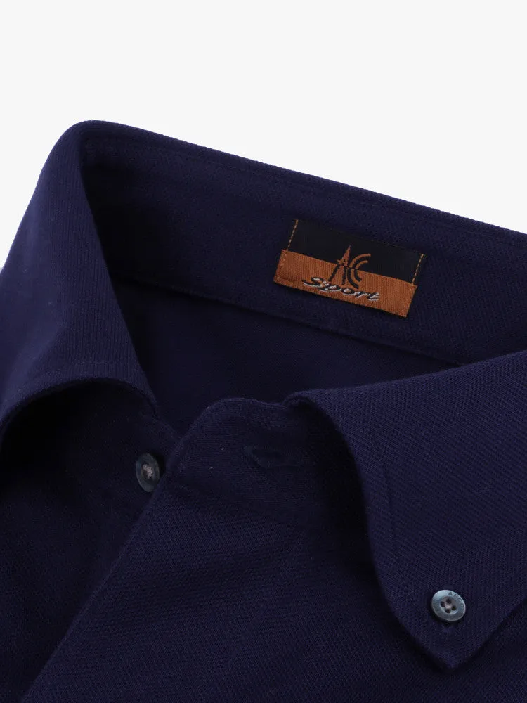Long Sleeve Dark Blue Polo Shirt - Davis Fit (Slim)