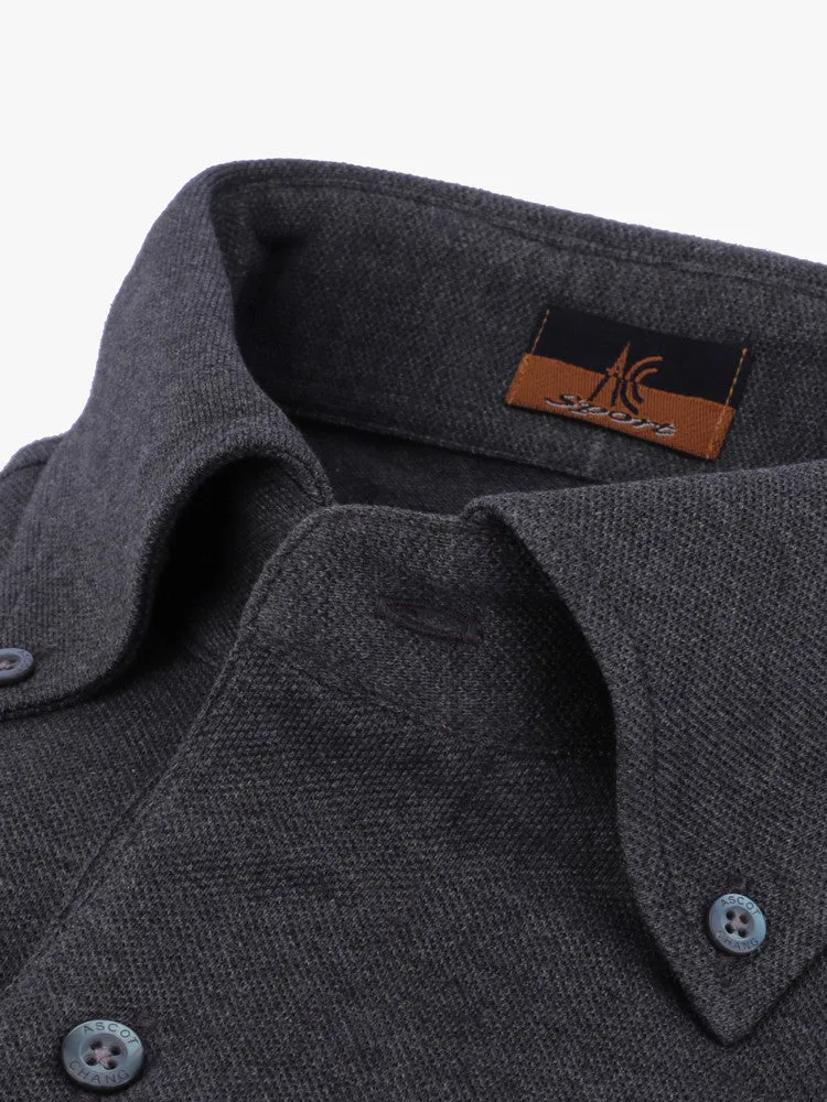 Long Sleeve Dark Grey Polo Shirt - Davis Fit (Slim)