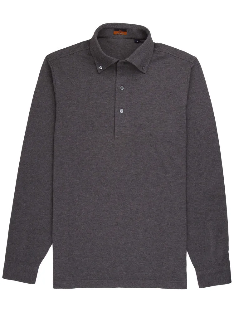Long Sleeve Dark Grey Polo Shirt - Davis Fit (Slim)