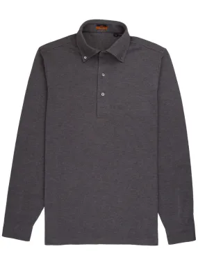 Long Sleeve Dark Grey Polo Shirt - Davis Fit (Slim)
