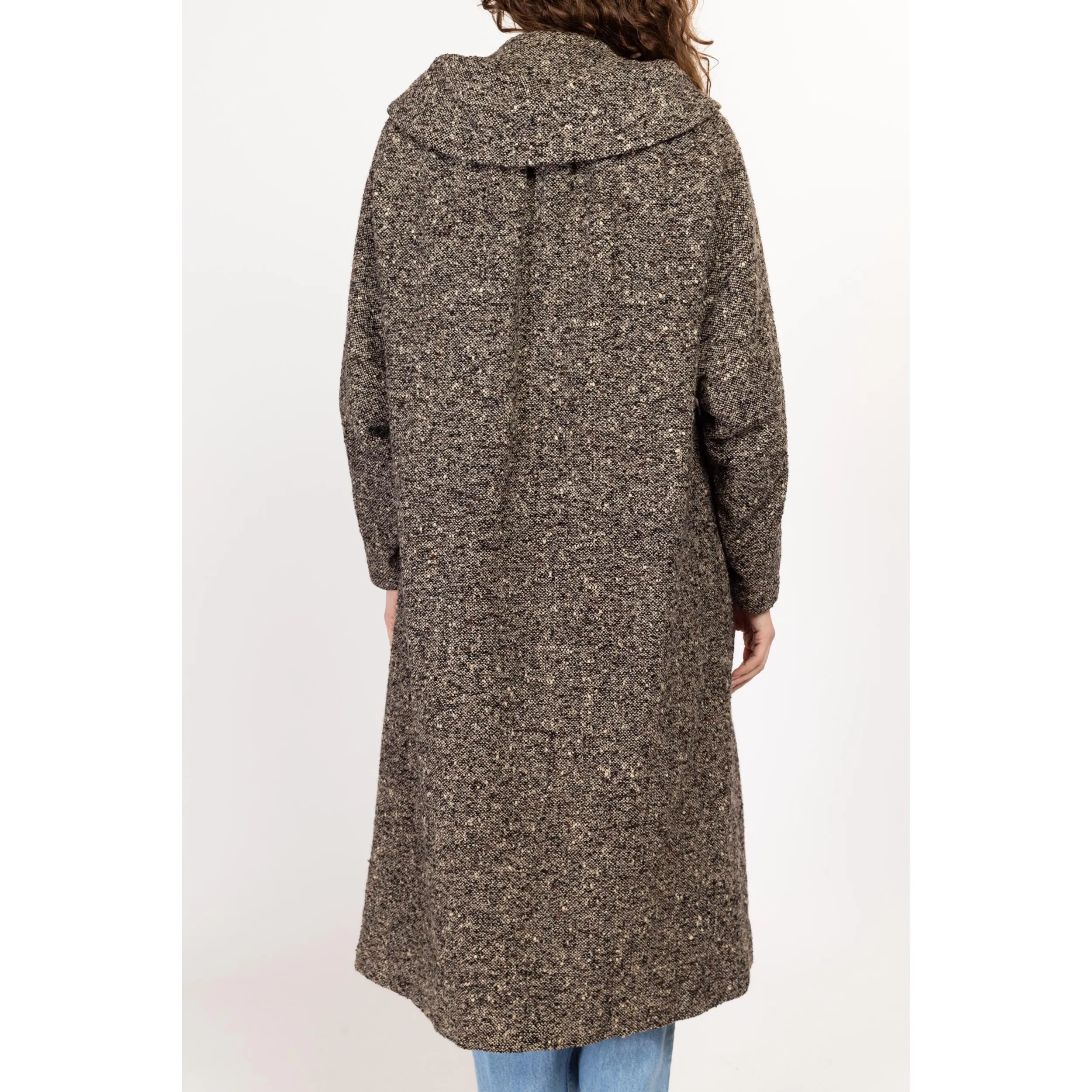 Medium 1950s Grey Speckled Tweed Collared Overcoat