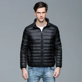 Men's Lightweight Down Jacket Stand Collar Short Slim Fit Warm Jacket