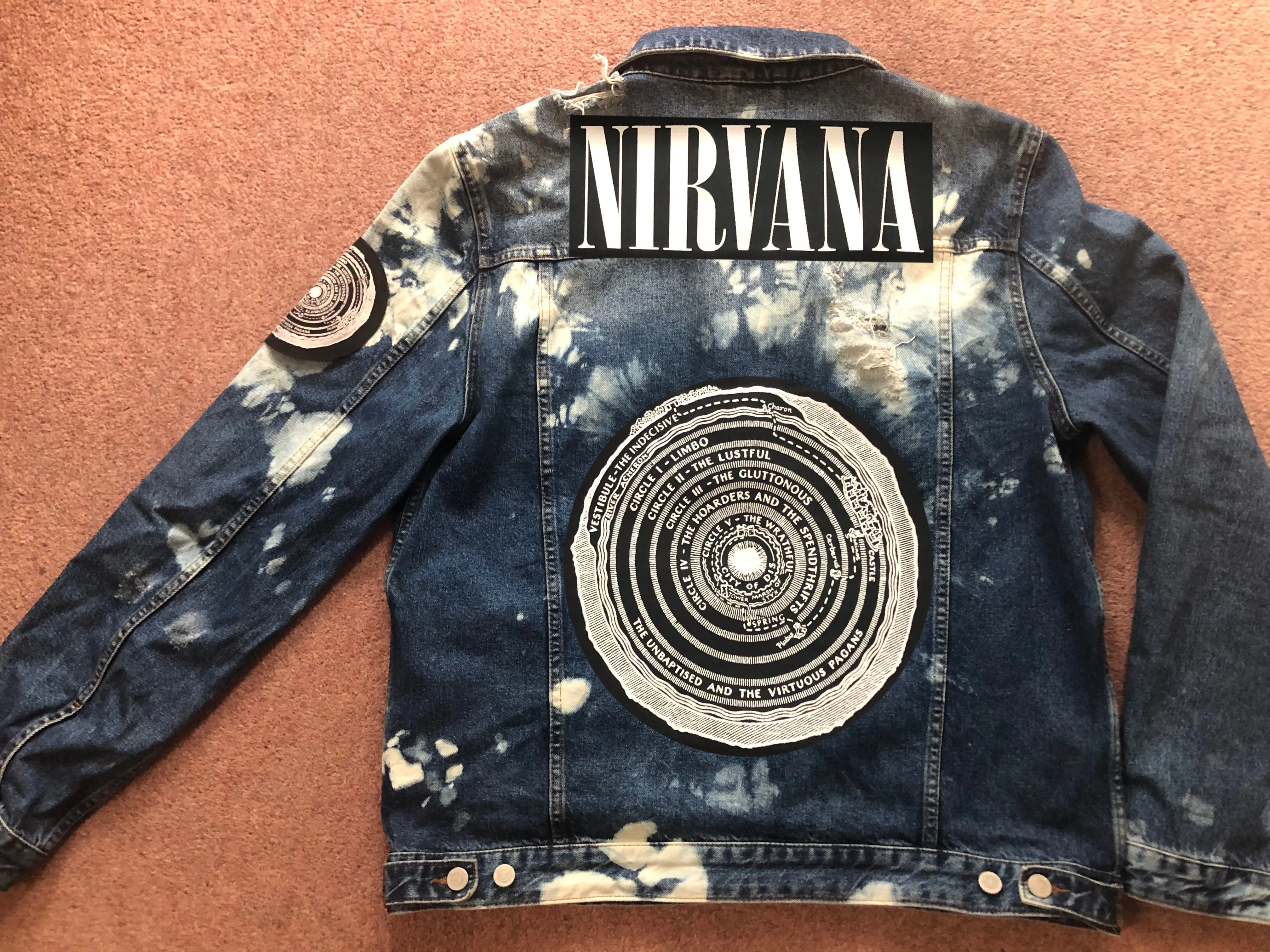 Nirvana Blue 'n' Bleach Denim Patch Jacket Vestibule Circles Hell Come As You Are
