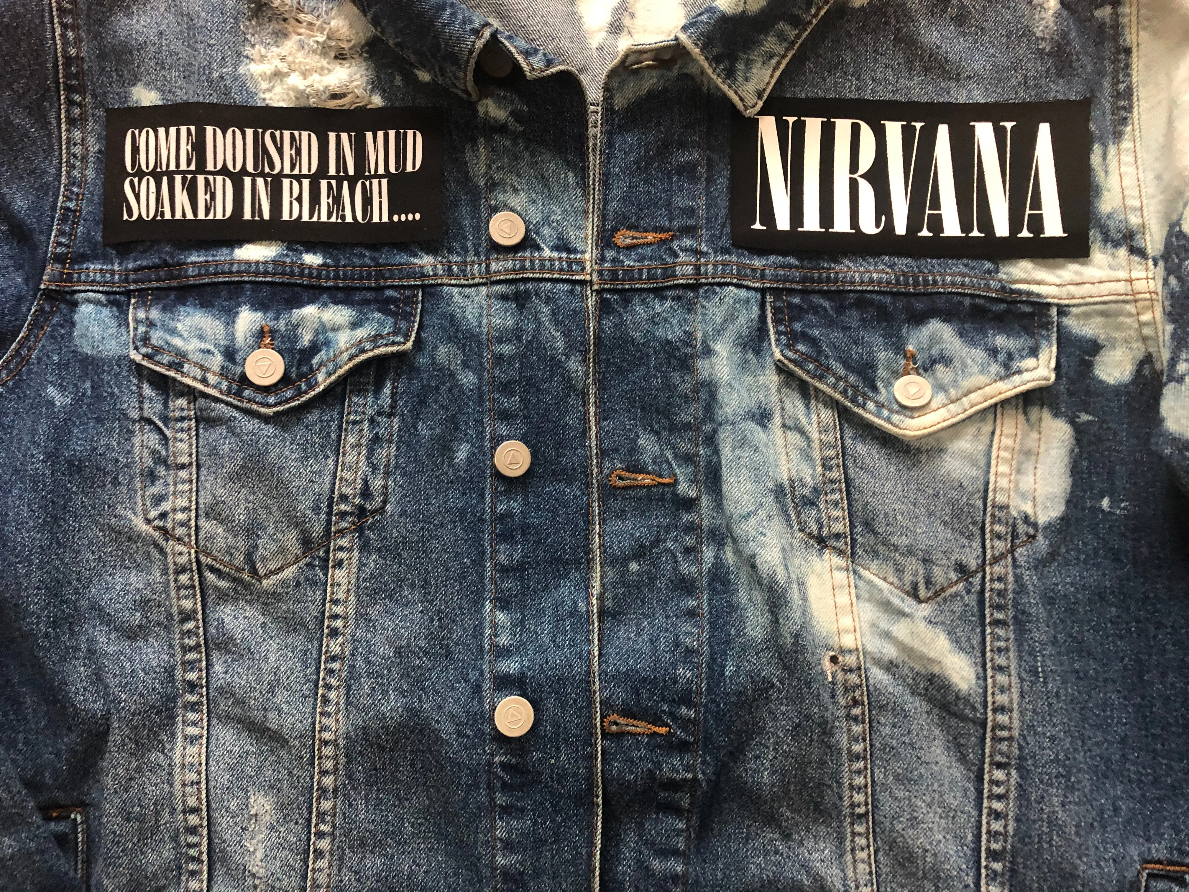 Nirvana Blue 'n' Bleach Denim Patch Jacket Vestibule Circles Hell Come As You Are