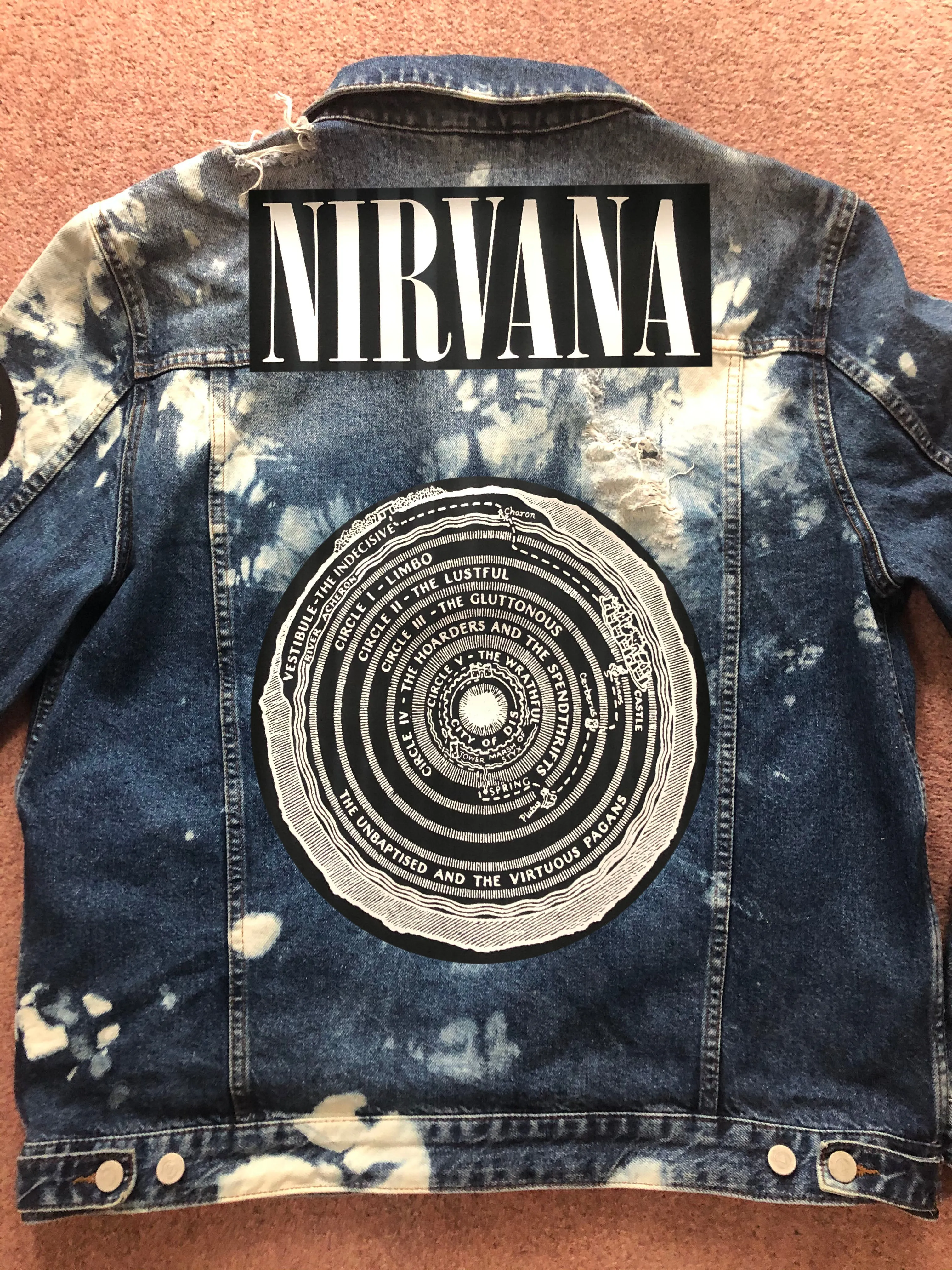 Nirvana Blue 'n' Bleach Denim Patch Jacket Vestibule Circles Hell Come As You Are