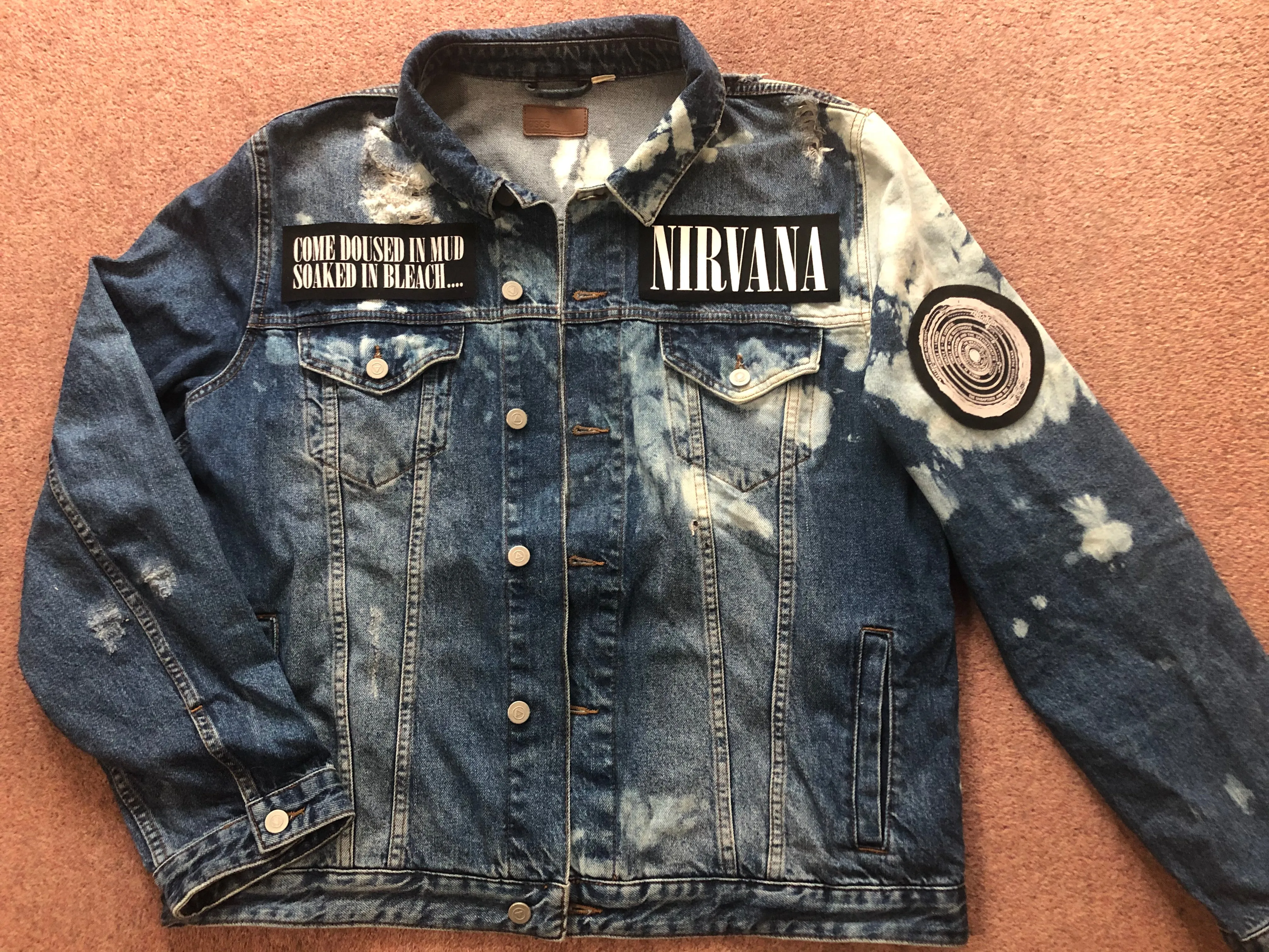 Nirvana Blue 'n' Bleach Denim Patch Jacket Vestibule Circles Hell Come As You Are