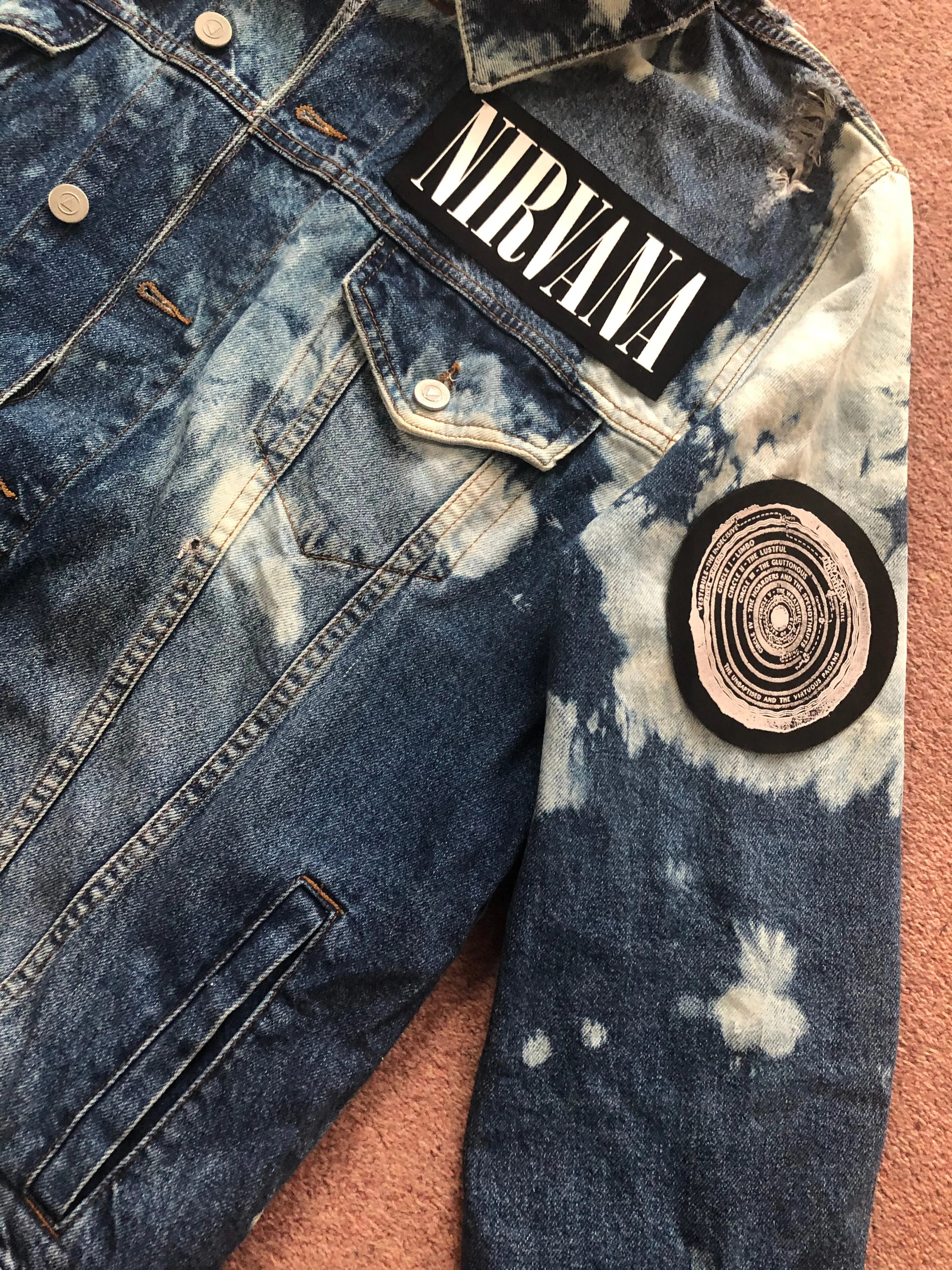 Nirvana Blue 'n' Bleach Denim Patch Jacket Vestibule Circles Hell Come As You Are