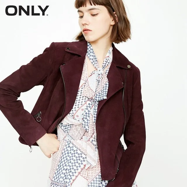 ONLY  Women's Suede Slim Fit Zipped Cuffs Short Jacket |118310501
